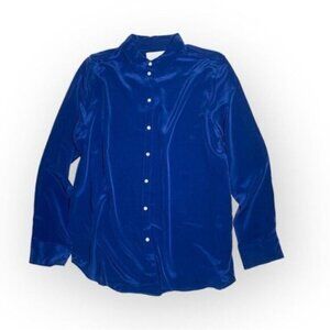 Everlane The Clean Silk Relaxed Shirt 100% Silk Blue Button Down Point Size 14